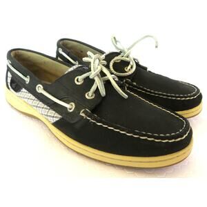SPERRY TOP-SIDER Angelfish Black Suede Leather 2-Eye Boat Shoes Women Sz 9.5